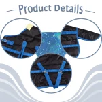 Colorful winter horse blanket with adjustable straps and soft lining details